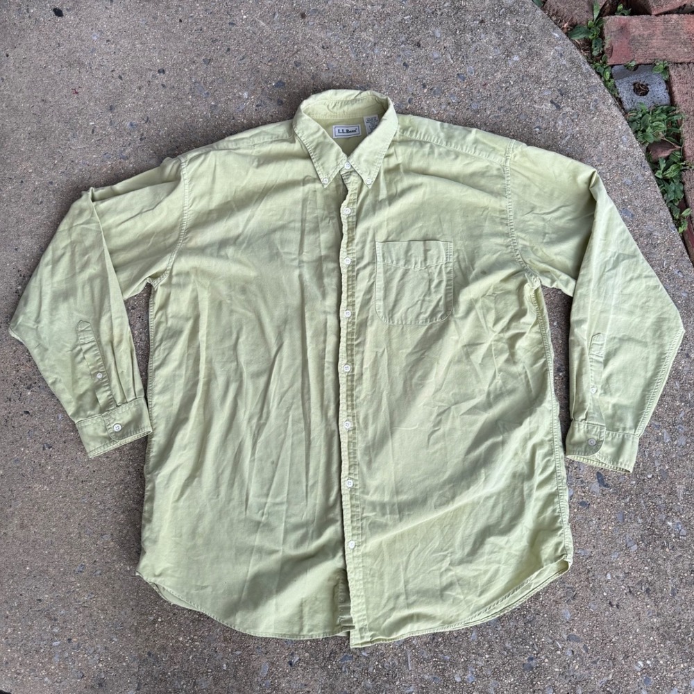 LL Bean Mens XL Tall Button Down Shirt Green Cotton Canvas Long Sleeve GA78